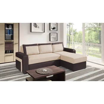 Sedací souprava Rozkládací sedačka s úložným prostorem BURBANK - hnědá ekokůže / béžová, pravý roh