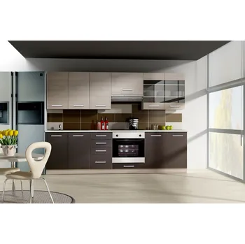 Kuchyňská pracovní deska Kuchyňská linka 260/260 cm JING - dub ferrara / legno + LED a příborník ZDARMA