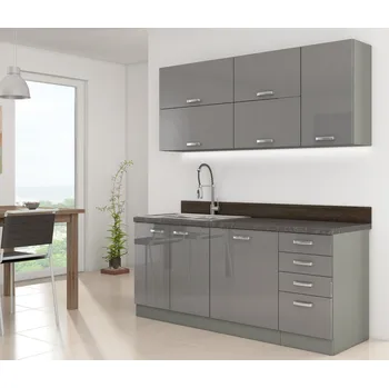 Kuchyňská pracovní deska Kuchyně do paneláku 180/180 cm RONG 3 - šedá / lesklá šedá + LED osvětlení ZDARMA