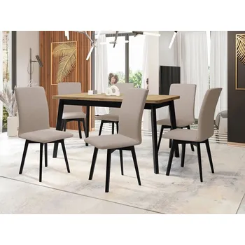 Jídelní stůl Moderní jídelní sestava 6+1 ADELBITE 10 - dub artisan / černá / béžová