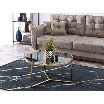 Konferenční stolek Kulatý konferenční stolek GEOMAR - černý mramor / zlatý