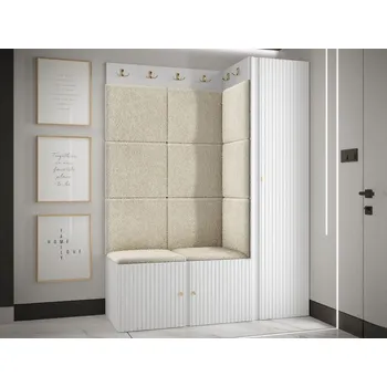 Předsíňová stěna Stěna do předsíně se sedacím botníkem LURDES 2 - bílá / světlá béžová