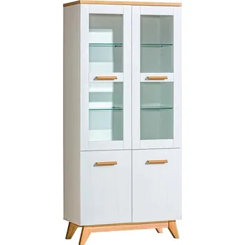 Policová skříň Prosklená vitrína BUTNER - borovice andersen / dub nash