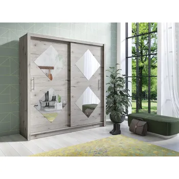 Šatní skříň Zrcadlová šatní skříň 205 cm SOATA - dub wellington