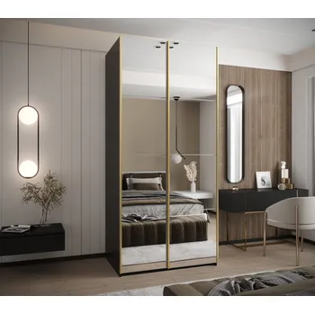 Šatní skříň Dvoudveřová skříň SAMARA 2 - 110 cm, černá / bílá / zlatá