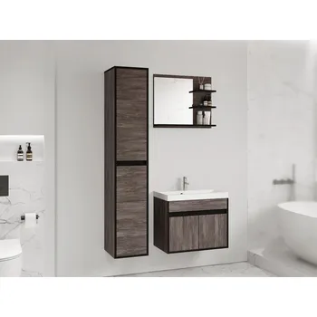 Koupelnový nábytek Koupelnová sestava se zrcadlem DENISON - modřín bodega / černý grafit
