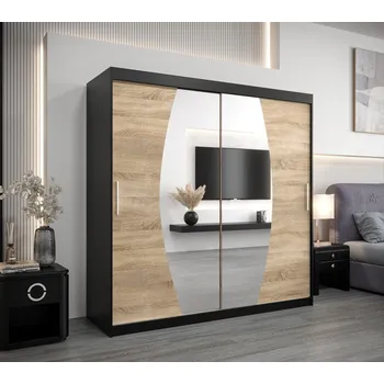 Šatní skříň Šatní skříň LILIANA - šířka 200 cm, černá / dub sonoma