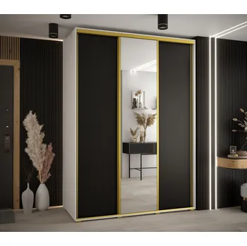 Šatní skříň Šatní skříň YVONA 3 - 170/60 cm, bílá / černá / zlatá