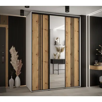 Šatní skříň Šatní skříň YVONA 7 - 170/60 cm, bílá / dub artisan / černá