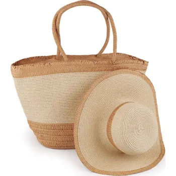 Klobouk Dámský letní klobouk / slamák a taška sada, velké, 1 přírodní sv.