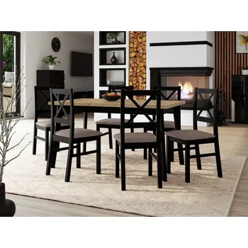 Jídelní stůl Rozkládací jídelní stůl 140 cm s 6 židlemi ADELBITE 3 - dub artisan / černý / hnědý 1