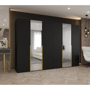 Šatní skříň Šatní skříň 300 cm ASUDA se zrcadly - černá / zlatá