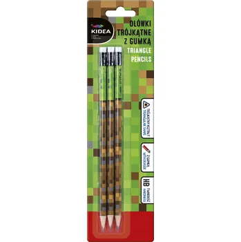 Grafitová tužka Trojúhelníkové Tužky s gumou HB Minecraft Pixel Game 3 Ks Kidea