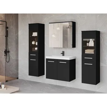 Koupelnový nábytek Koupelnová sestava s LED osvětlením YUKO 2 - černá / grafitová + baterie Economico ZDARMA