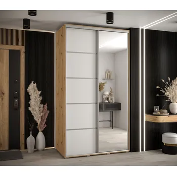 Šatní skříň Šatní skříň YVONA 5 - 140/60 cm, dub artisan / bílá / stříbrná