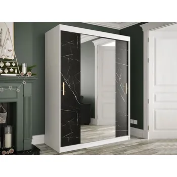 Šatní skříň Šatní skříň 150 cm se zrcadlem CARSON 3 - černý mramor / bílá / zlatá