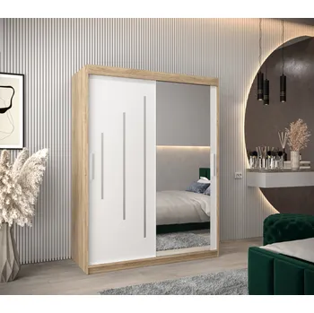 Šatní skříň Šatní skříň se zrcadlem ROZALIE - šířka 150 cm, dub sonoma / bílá