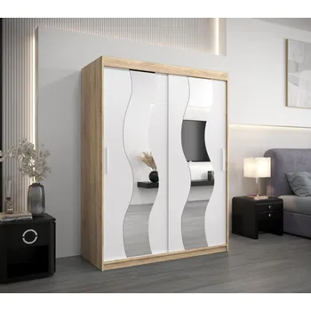 Šatní skříň Šatní skříň se zrcadly IRMA - šířka 150 cm, dub sonoma / bílá