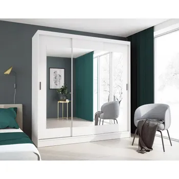 Šatní skříň Šatní skříň s posuvnými dveřmi 205 cm VERNON - bílá