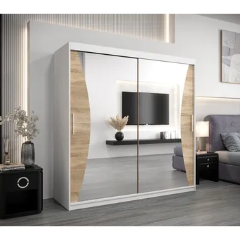 Šatní skříň Šatní skříň EMILIE - šířka 200 cm, bílá / dub sonoma