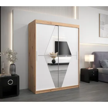 Šatní skříň Šatní skříň se zrcadly TATANA - šířka 150 cm, dub artisan / bílá