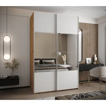 Šatní skříň Dvoudveřová skříň SAMARA 4 - 150 cm, dub artisan / bílá / stříbrná