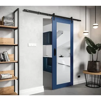 Interiérové dveře Posuvné dveře s kováním a zrcadlem LEONTINA 2 - 90 cm, modré