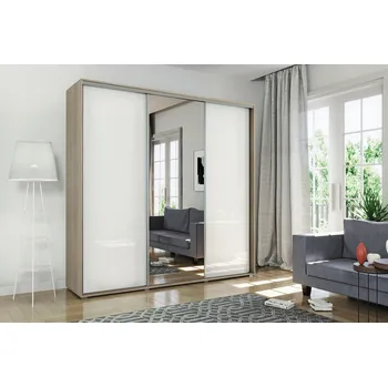 Šatní skříň Šatní skříň 250/215 MATEO se zrcadlem - dub sonoma / bílá