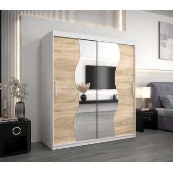 Šatní skříň Šatní skříň ROZALIE - šířka 200 cm, bílá / dub sonoma