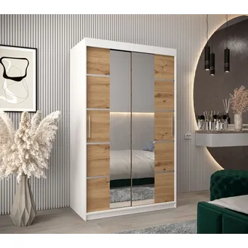 Šatní skříň Skříň se zrcadly VIVIEN - šířka 120 cm, bílá / dub artisan