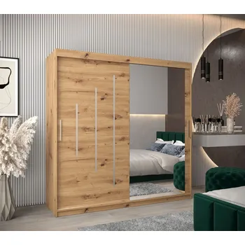 Šatní skříň Šatní skříň se zrcadlem HANAH - šířka 200 cm, dub artisan