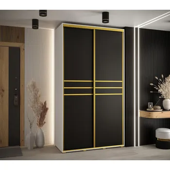 Šatní skříň Šatní skříň ASIRI 10 - 140/45 cm, bílá / černá / zlatá
