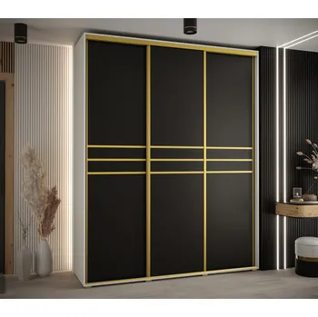 Šatní skříň Šatní skříň ASIRI 10 - 190/45 cm, bílá / černá / zlatá