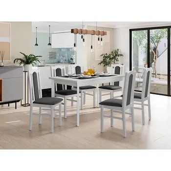 Jídelní stůl Sestava do jídelny 6+1 s rozkládacím stolem SALUSIA 5 - bílá / ocelová