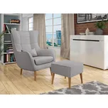 Designové křeslo ušák s taburetkou LEVI - šedé