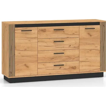 Komoda Široká kombinovaná komoda MING - dub craft zlatý / černá