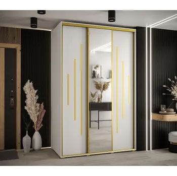 Šatní skříň Šatní skříň YVONA 13 - 150/60 cm, bílá / zlatá