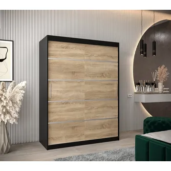 Šatní skříň Šatní skříň ENNI - šířka 150 cm, černá / dub sonoma