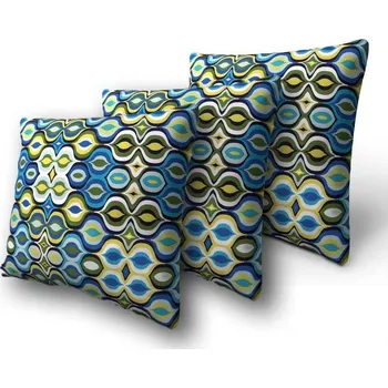 Polštář Set tří dekorativních vzorovaných polštářů ZANE - modrý / žlutý / bílý