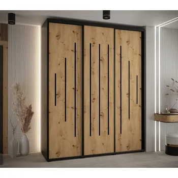 Šatní skříň Šatní skříň ASIRI 12 - 200/45 cm, černá / dub artisan / černá