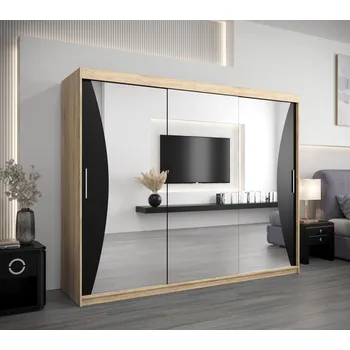 Šatní skříň Skříň s posuvnými dveřmi AJA - šířka 250 cm, dub sonoma / černá