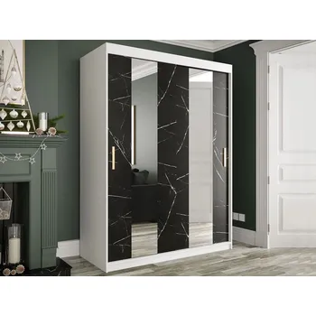 Šatní skříň Šatní skříň 150 cm se zrcadlem CARSON 4 - černý mramor / bílá / zlatá