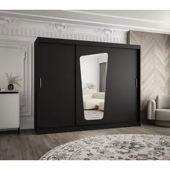 Šatní skříň Šatní skříň 250 cm ZAMIRA se zrcadlem - černá