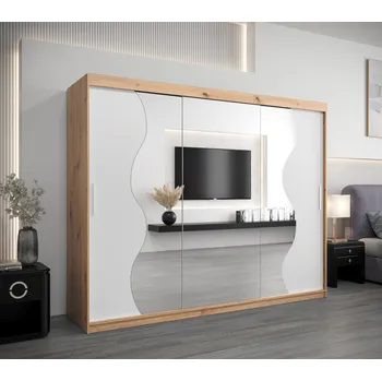 Šatní skříň Šatní skříň ROZALIE - šířka 250 cm, dub artisan / bílá