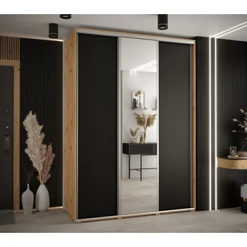 Šatní skříň Šatní skříň YVONA 3 - 180/60 cm, dub artisan / černá / stříbrná