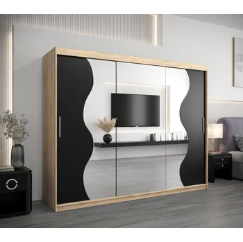 Šatní skříň Šatní skříň ROZALIE - šířka 250 cm, dub sonoma / černá