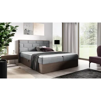 Postel Kontinentální postel 160x200 CHANTELLE 9 - tmavý dub / šedá + topper ZDARMA