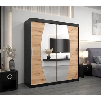 Šatní skříň Skříň s posuvnými dveřmi DITA - šířka 180 cm, černá / dub artisan