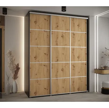 Šatní skříň Šatní skříň ASIRI 4 - 200/45 cm, černá / dub artisan / stříbrná