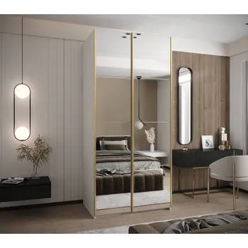 Šatní skříň Dvoudveřová skříň SAMARA 2 - 110 cm, bílá / zlatá